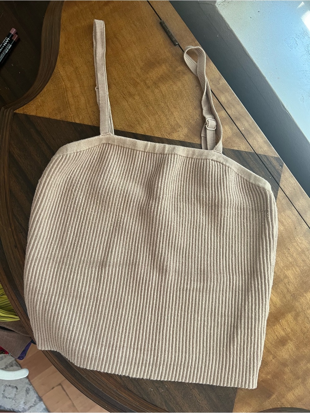 Beige Ribbed Knit Tube Top - Women